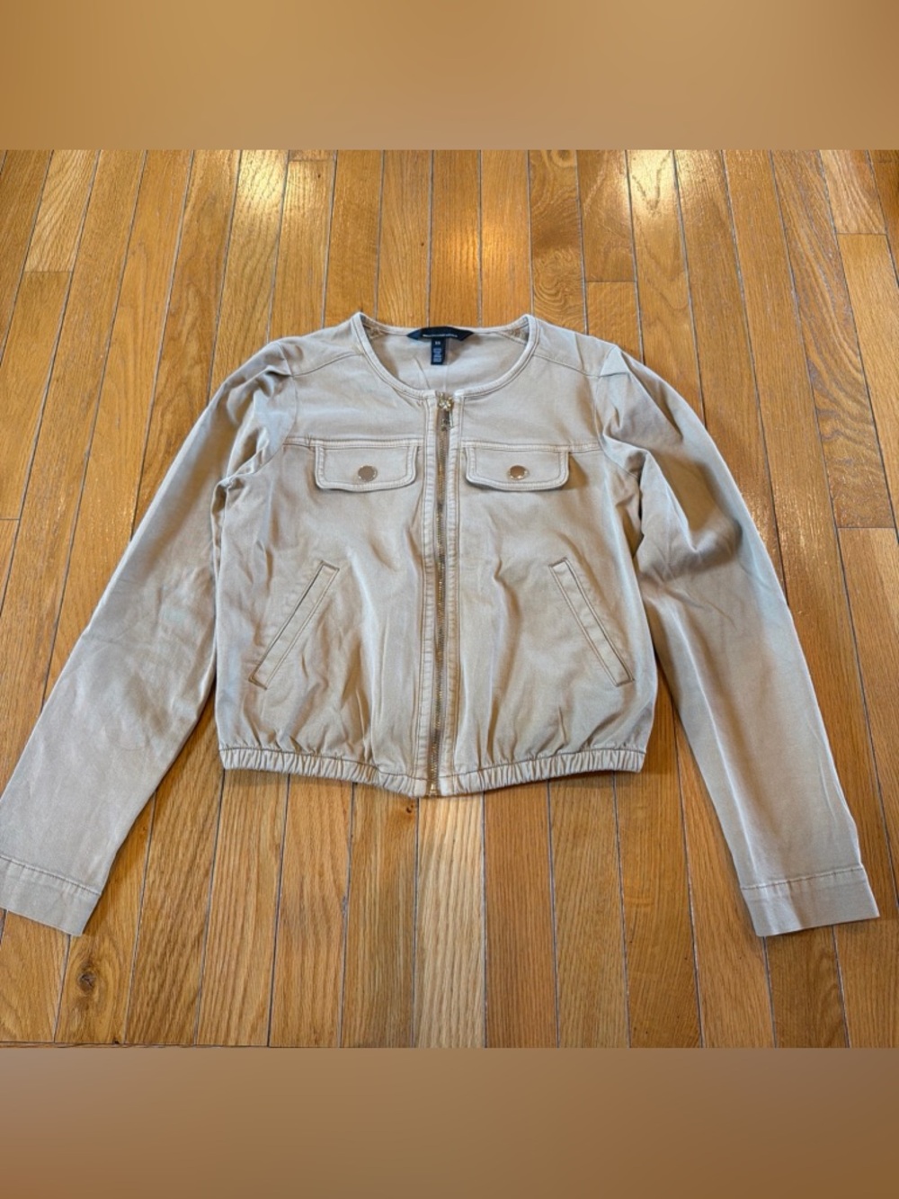 White House Black Market Banded Cropped Full Zip Front Jacket Sz XS Tan Camel